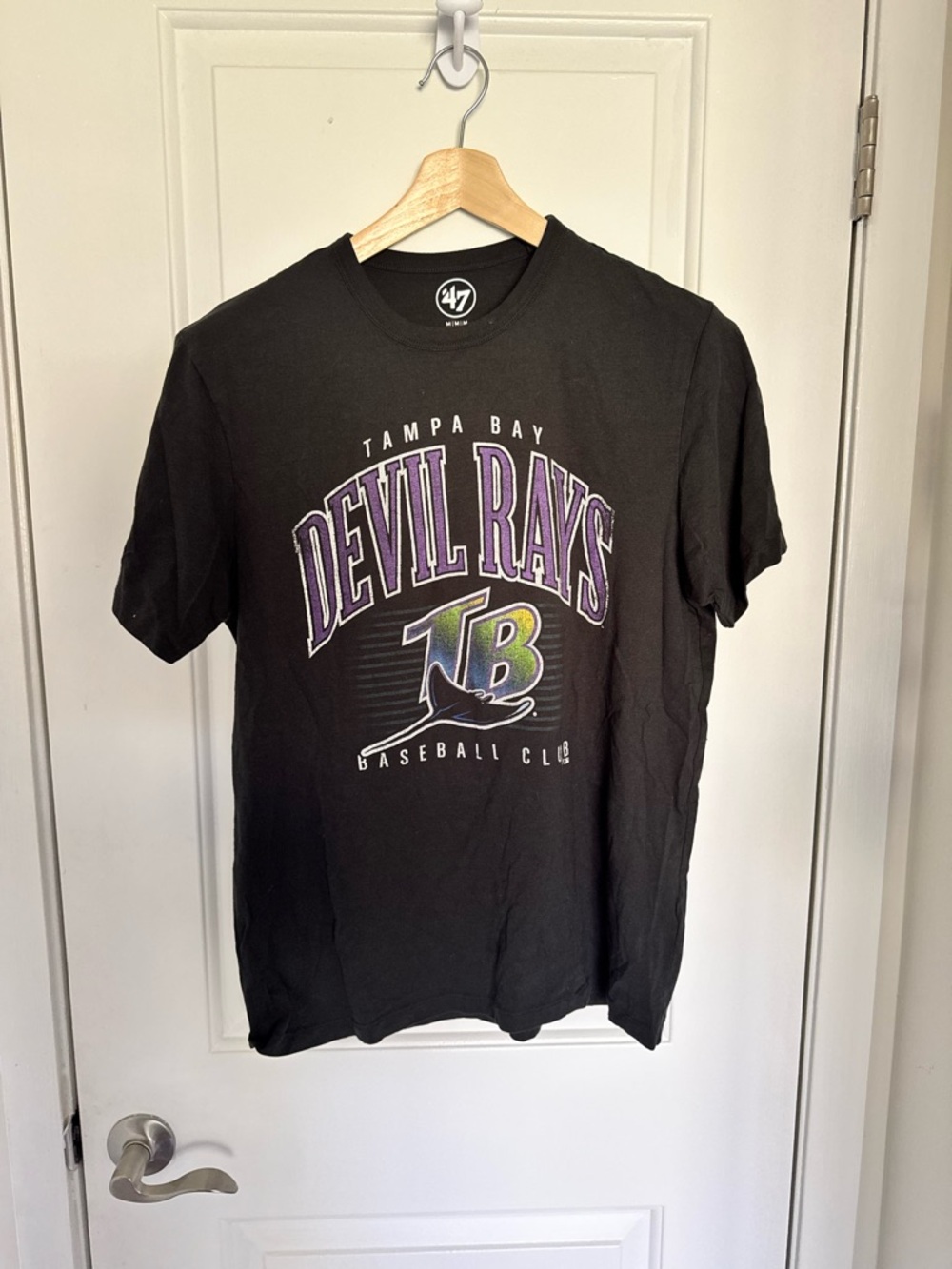 '47 Brand MLB Tampa Bay Devil Rays Black Tee Purple Green Logo Retro Baseball M